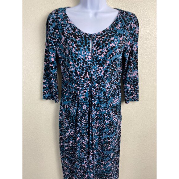 Seraphine Blue Abstract Maternity Dress Women Size 4 3/4 Sleeve Jersey Stretch - Picture 10 of 16
